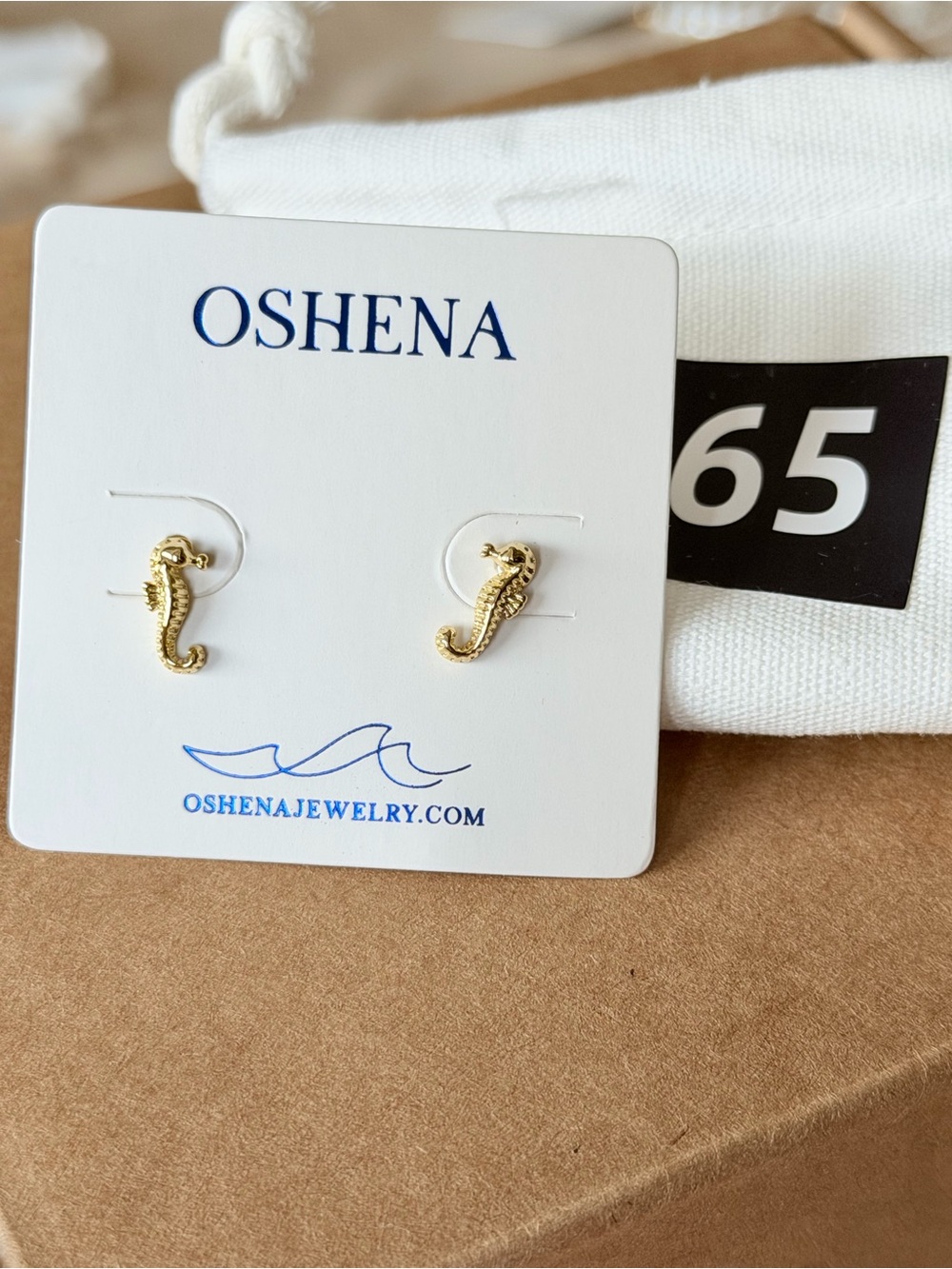 OSHENA Gold Seahorse Stud Earrings — Nautical Mini Studs